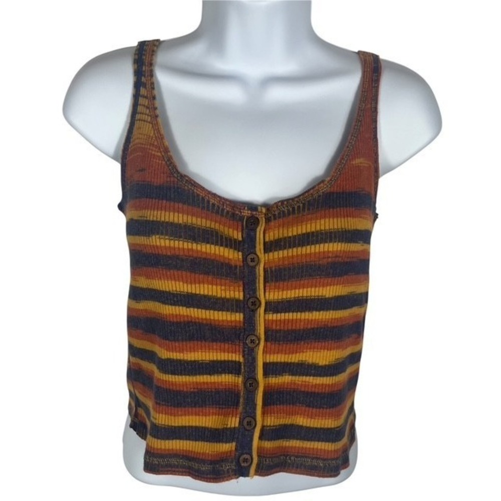 Shyanne Womens Sz M Multicolor‎ Sweater-Knit Button Front Crop Tank Top -1607